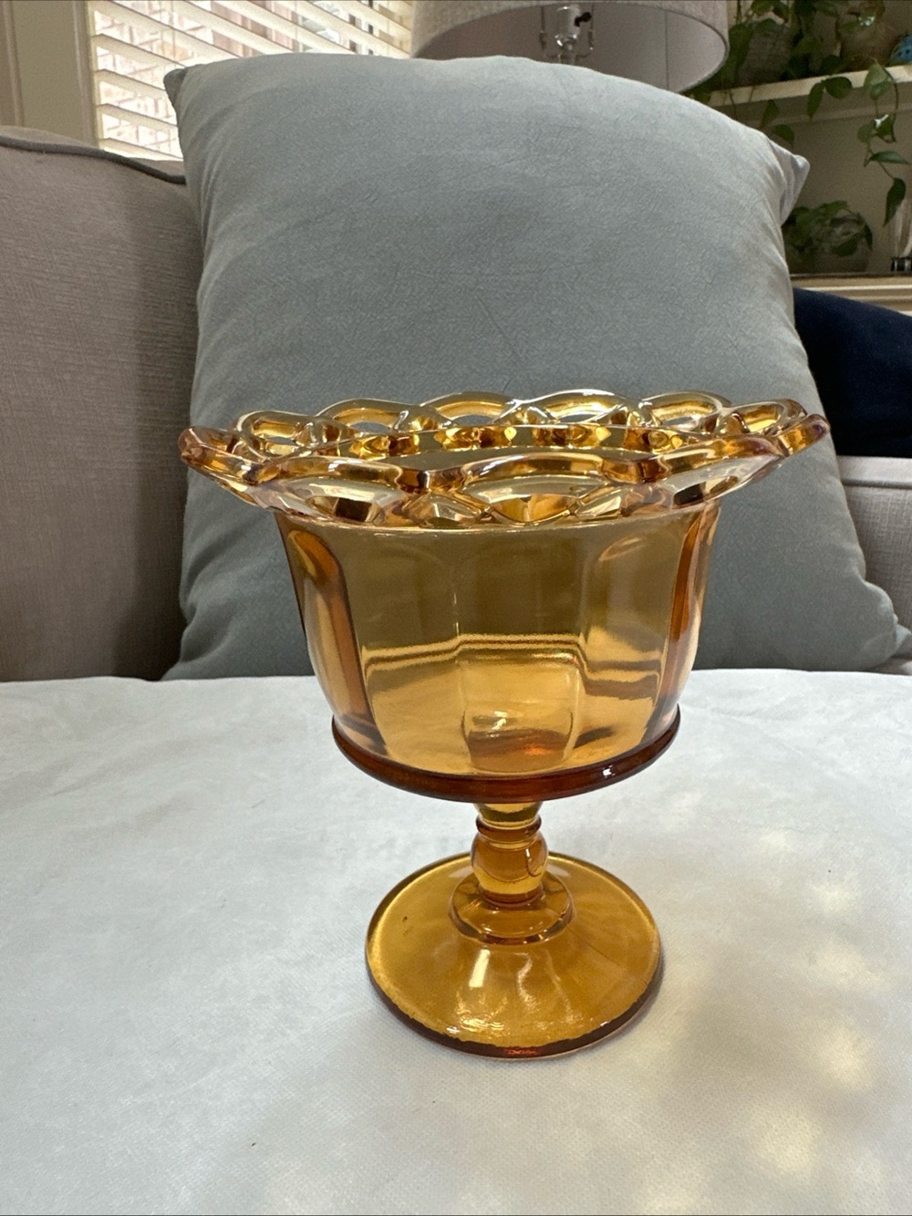 Imperial Amber Glass Compote Pedestal Bowl